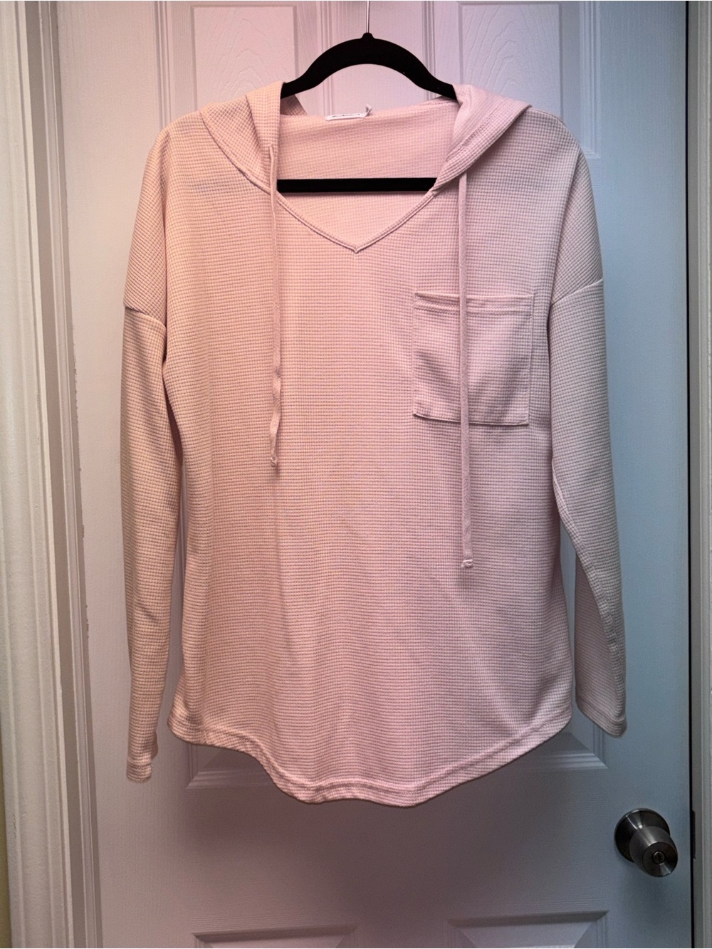 Morchuduck Women’s Light Pink Waffle Knit Hooded Top – Size Medium